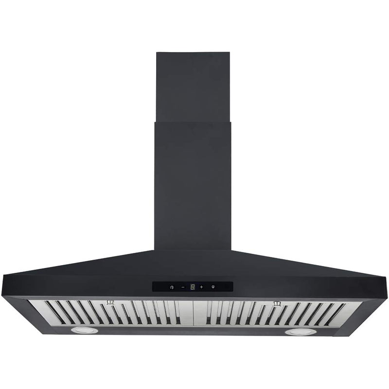 DKB Range Hood DKB-168B2-30T-BLK 30" Inch Wall Mount Stainless Steel 400 CFM Kitchen Exhaust Vent, 3 Speed Fan and Touch Sensitive Control Panel, Black Finish