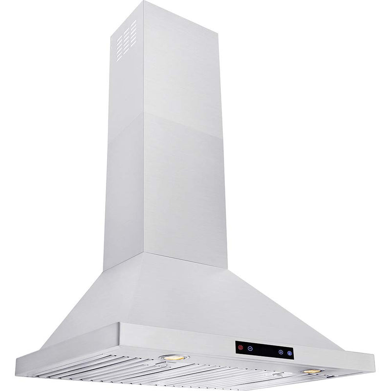 DKB 30" Inch Range Hood Wall Mounted Brushed Stainless Steel Kitchen Vent With 600 CFM