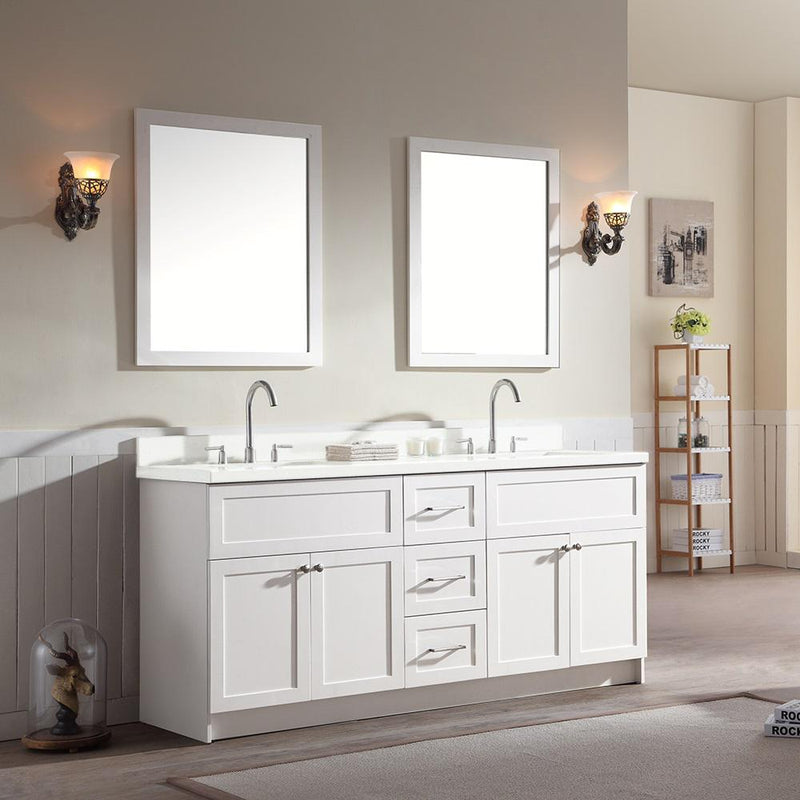 DKB Bradford 73 In. Double Sink Vanity Set With White Quartz Countertop In White
