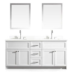 DKB Bradford 73 In. Double Sink Vanity Set With White Quartz Countertop In White